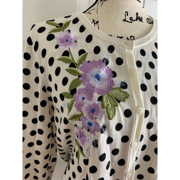 Rsvp by TALBOTS Cardigan Size Large Polka Dot Floral Embroidered Button-Up - Picture 3 of 10
